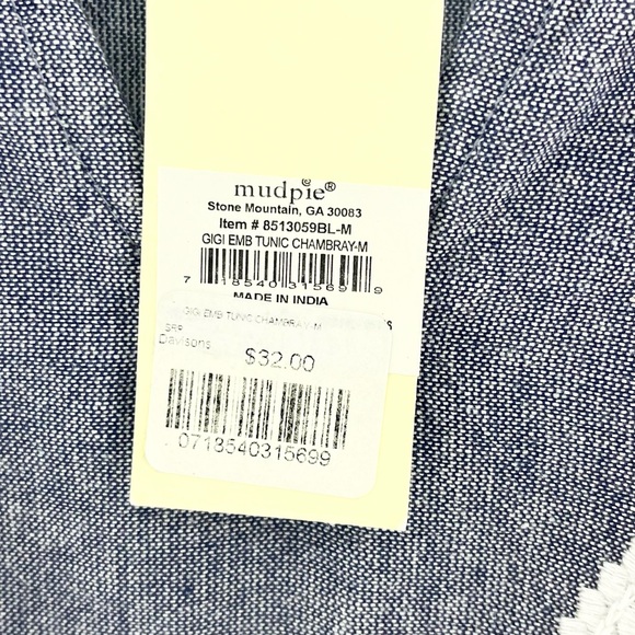 NWT Mud Pie Gigi Embroidered Chambray Tunic Ladies Medium - Picture 5 of 8